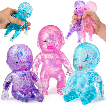 JOYIN 1PCS/3PCS Baby Stress Relief Toys, Baby Glitter Squishy Toys, Slow Rising Toys for Kids & Adults, Anxiety Relief Fidget Sensory Toy, Soft Squeeze Decompression Dough for Adults Gifts, Party Favors, Office Desk Decorations