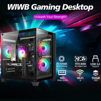 Gaming PC Desktop, Ryzen 7 5700X, RTX 3050 6GB, 16GB DDR4 RAM, 512GB Nvme SSD, Wifi 6, Black Prebuilt Gaming Computer Tower