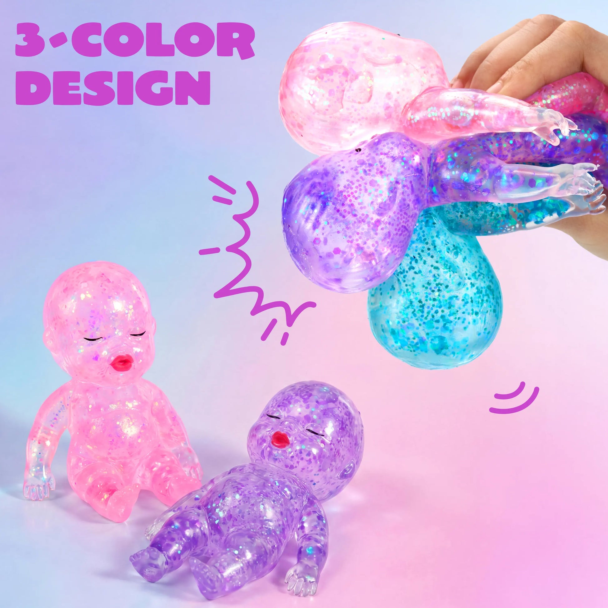 JOYIN 1PCS/3PCS Baby Stress Relief Toys, Baby Glitter Squishy Toys, Slow Rising Toys for Kids & Adults, Anxiety Relief Fidget Sensory Toy, Soft Squeeze Decompression Dough for Adults Gifts, Party Favors, Office Desk Decorations