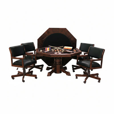 3-In1 Combination Game & Dining Table Set with 4 Rocker-Swivel Chairs- (Mahogany Finish)