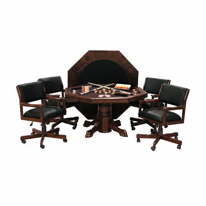 3-In1 Combination Game & Dining Table Set with 4 Rocker-Swivel Chairs- (Mahogany Finish)