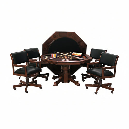 3-In1 Combination Game & Dining Table Set with 4 Rocker-Swivel Chairs- (Mahogany Finish)