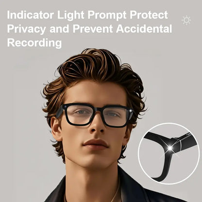 Smart Bluetooth Glasses with Camera, 1080P Video Recording Wearable Glasses, Multifunctional Wireless Audio Glasses with Headphone, Outdoor Sports Camera Sunglasses with Intelligent Voice Assistant, Anti-Blue Light Protection Eyeglass