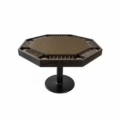 Lost Mill 8 Station Poker Table 1 Quantity in Mocha Oak 1 Pack with 8 Solid Wood Chip Trays