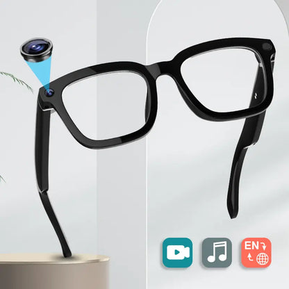 Smart Bluetooth Glasses with Camera, 1080P Video Recording Wearable Glasses, Multifunctional Wireless Audio Glasses with Headphone, Outdoor Sports Camera Sunglasses with Intelligent Voice Assistant, Anti-Blue Light Protection Eyeglass