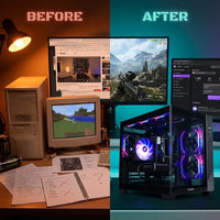 Gaming PC Desktop, AMD Ryzen 5 9600X, Geforce RTX 5060Ti, 32GB DDR5 RAM, 1TB NVME SSD, 650W PSU, Windows 11, Wifi — Before & After