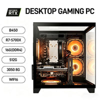 Gaming PC Desktop, Ryzen 7 5700X, RTX 3050 6GB, 16GB DDR4 RAM, 512GB Nvme SSD, Wifi 6, Black Prebuilt Gaming Computer Tower