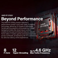Gaming PC Desktop, Ryzen 7 5700X, RTX 3050 6GB, 16GB DDR4 RAM, 512GB Nvme SSD, Wifi 6, Black Prebuilt Gaming Computer Tower
